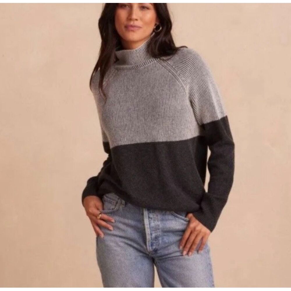 Summersalt Women Size L Black The Luxe Cashmere Wool Two Tone Ribbed Sweater